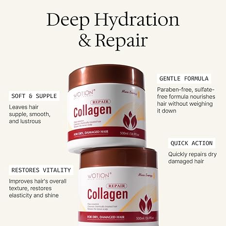 Wotion-Karseell Collagen Hair Treatment Deep Repair Conditioning Argan Oil Collagen Hair Mask Essence for Dry Damaged Hair All Hair Types 16.90 oz 500ml
